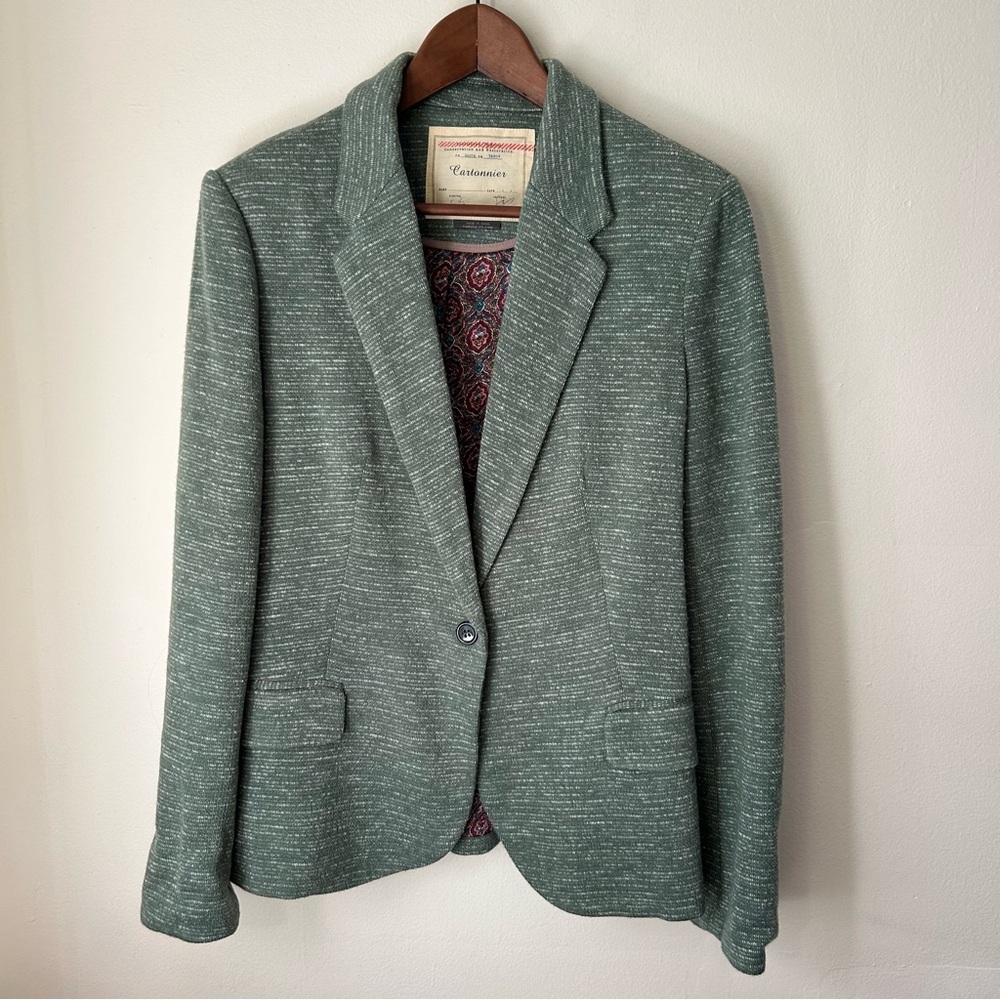 Anthropologie Cartonnier Sky Dashes Knit Blazer Jacket Tweed Look Lined - Large